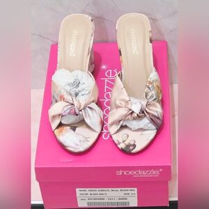 Shoedazzle Style NESSA Slip-On Dress Sandals Color Blush Multi (Floral) - Sz 9.5